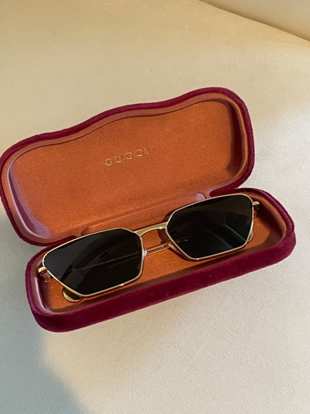 Gucci Cat Eye Rectangular Gold Tone Unisex Sunglasses GG0358S